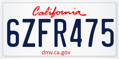 CA license plate 6ZFR475
