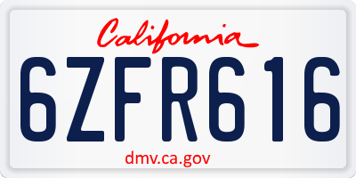 CA license plate 6ZFR616