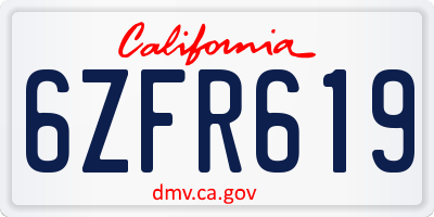 CA license plate 6ZFR619