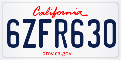 CA license plate 6ZFR630