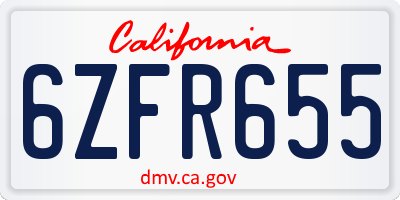CA license plate 6ZFR655
