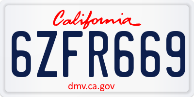 CA license plate 6ZFR669
