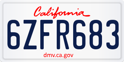 CA license plate 6ZFR683