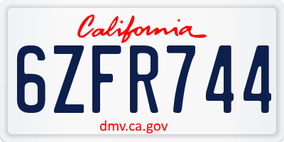 CA license plate 6ZFR744