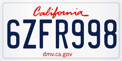 CA license plate 6ZFR998