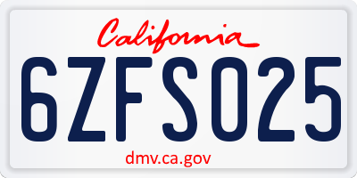 CA license plate 6ZFS025