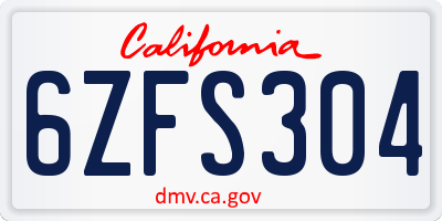 CA license plate 6ZFS304