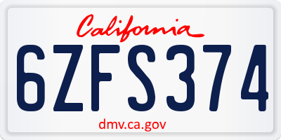CA license plate 6ZFS374