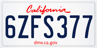 CA license plate 6ZFS377