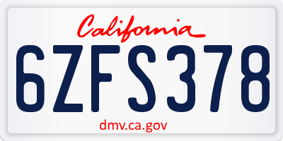 CA license plate 6ZFS378