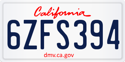 CA license plate 6ZFS394