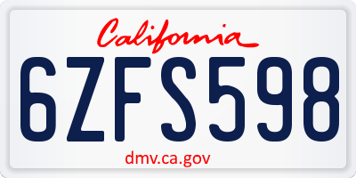 CA license plate 6ZFS598