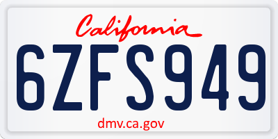 CA license plate 6ZFS949