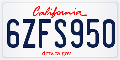 CA license plate 6ZFS950