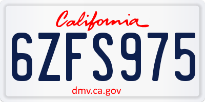 CA license plate 6ZFS975