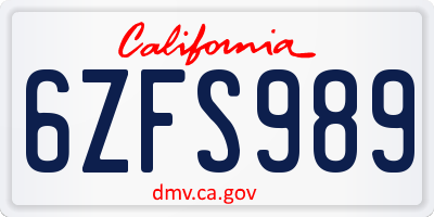 CA license plate 6ZFS989