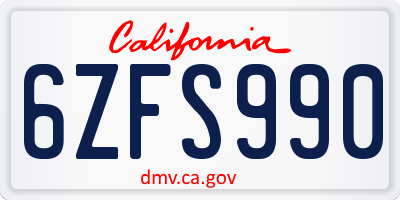 CA license plate 6ZFS990