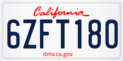 CA license plate 6ZFT180