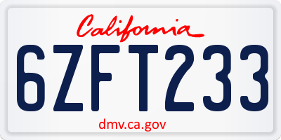 CA license plate 6ZFT233