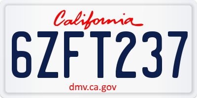 CA license plate 6ZFT237