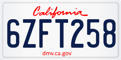 CA license plate 6ZFT258