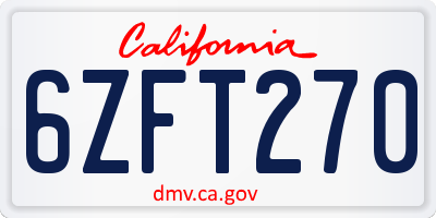 CA license plate 6ZFT270