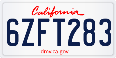 CA license plate 6ZFT283