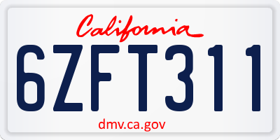 CA license plate 6ZFT311