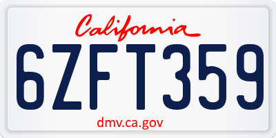 CA license plate 6ZFT359