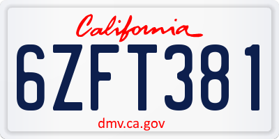 CA license plate 6ZFT381