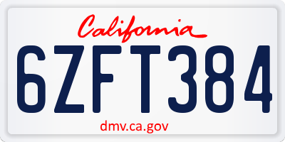 CA license plate 6ZFT384