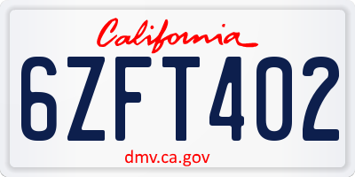 CA license plate 6ZFT402