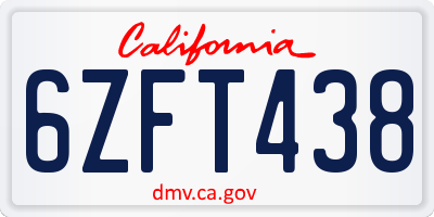 CA license plate 6ZFT438