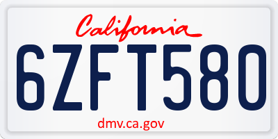 CA license plate 6ZFT580
