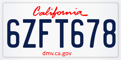 CA license plate 6ZFT678