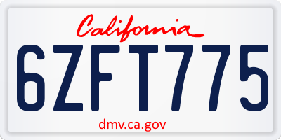 CA license plate 6ZFT775