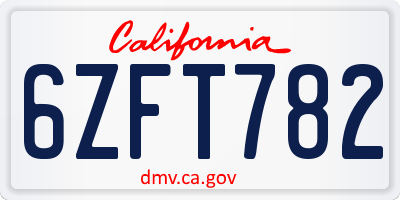 CA license plate 6ZFT782