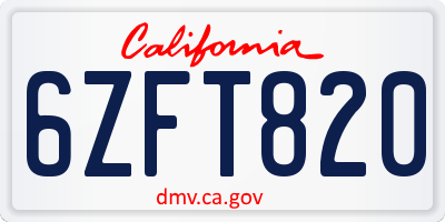 CA license plate 6ZFT820