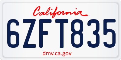 CA license plate 6ZFT835