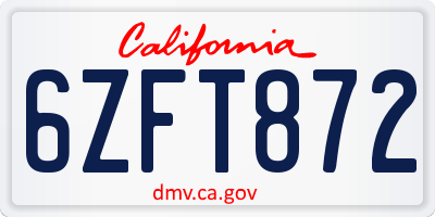 CA license plate 6ZFT872