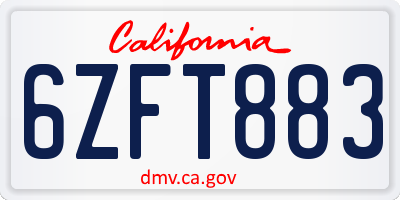 CA license plate 6ZFT883
