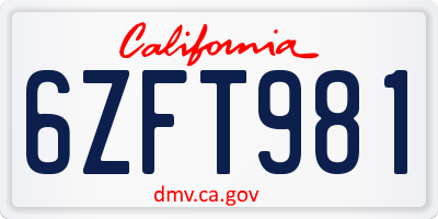 CA license plate 6ZFT981