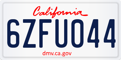 CA license plate 6ZFU044
