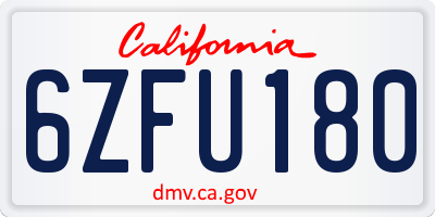 CA license plate 6ZFU180
