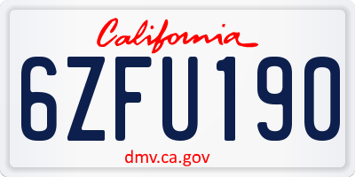 CA license plate 6ZFU190