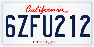 CA license plate 6ZFU212
