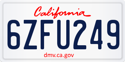 CA license plate 6ZFU249