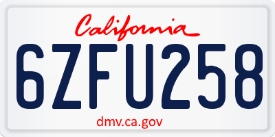 CA license plate 6ZFU258
