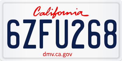 CA license plate 6ZFU268