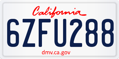 CA license plate 6ZFU288